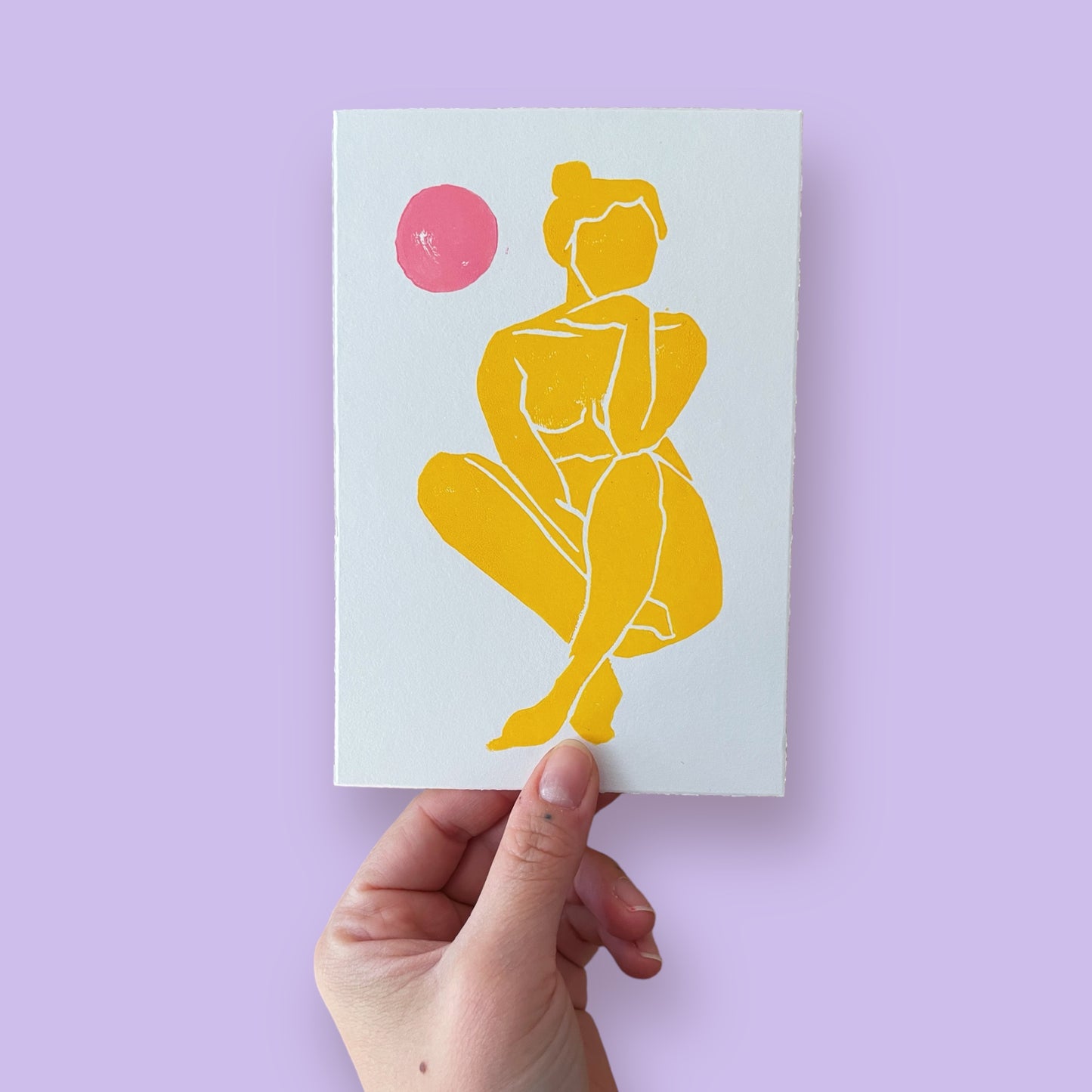 Karte Original Linoldruck "Dora" Gelb