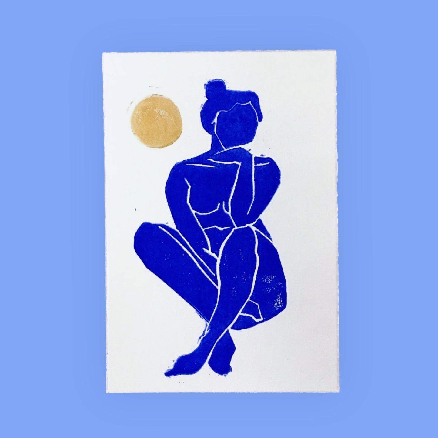 Karte Original Linoldruck Dora Blau