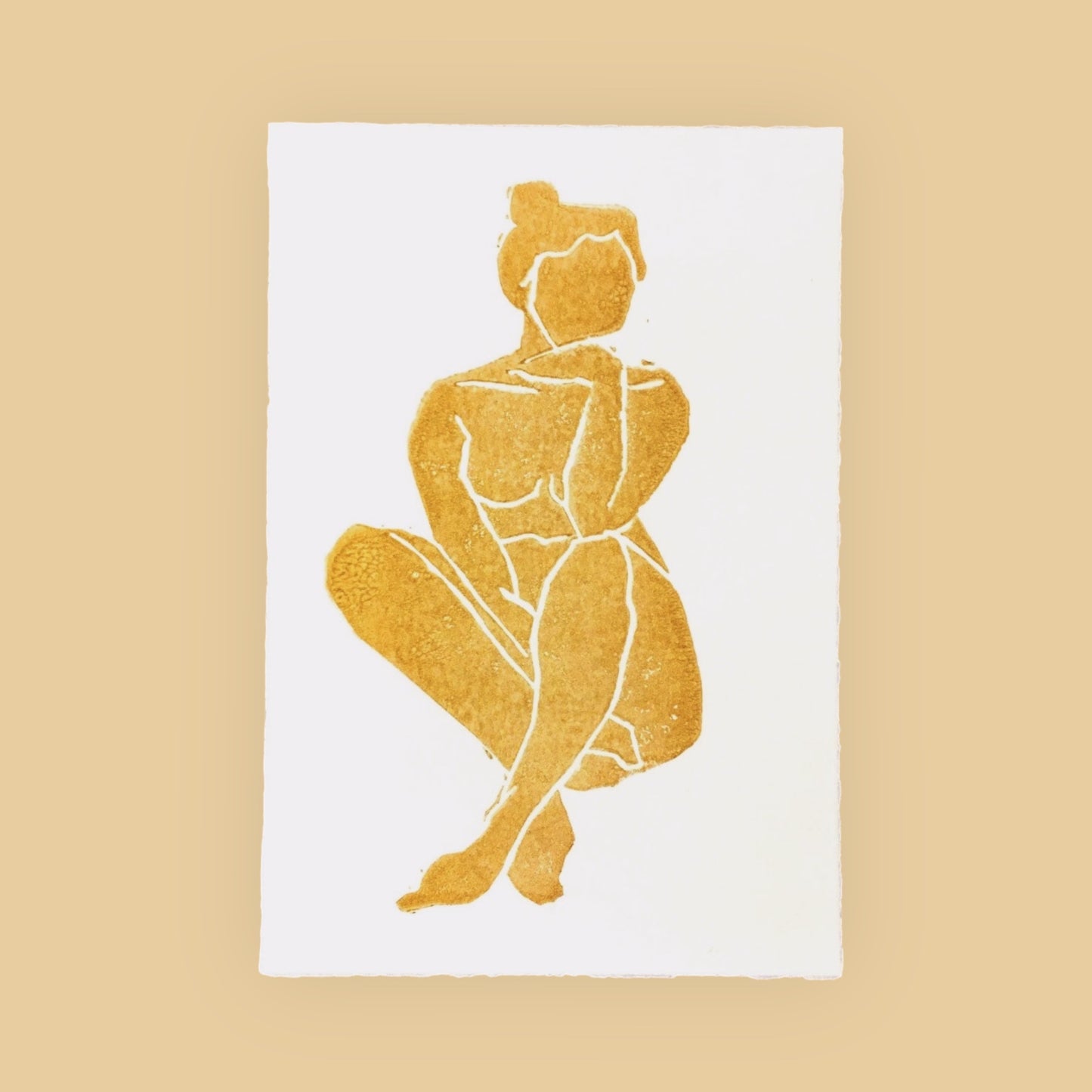 Karte Original Linoldruck Dora gold