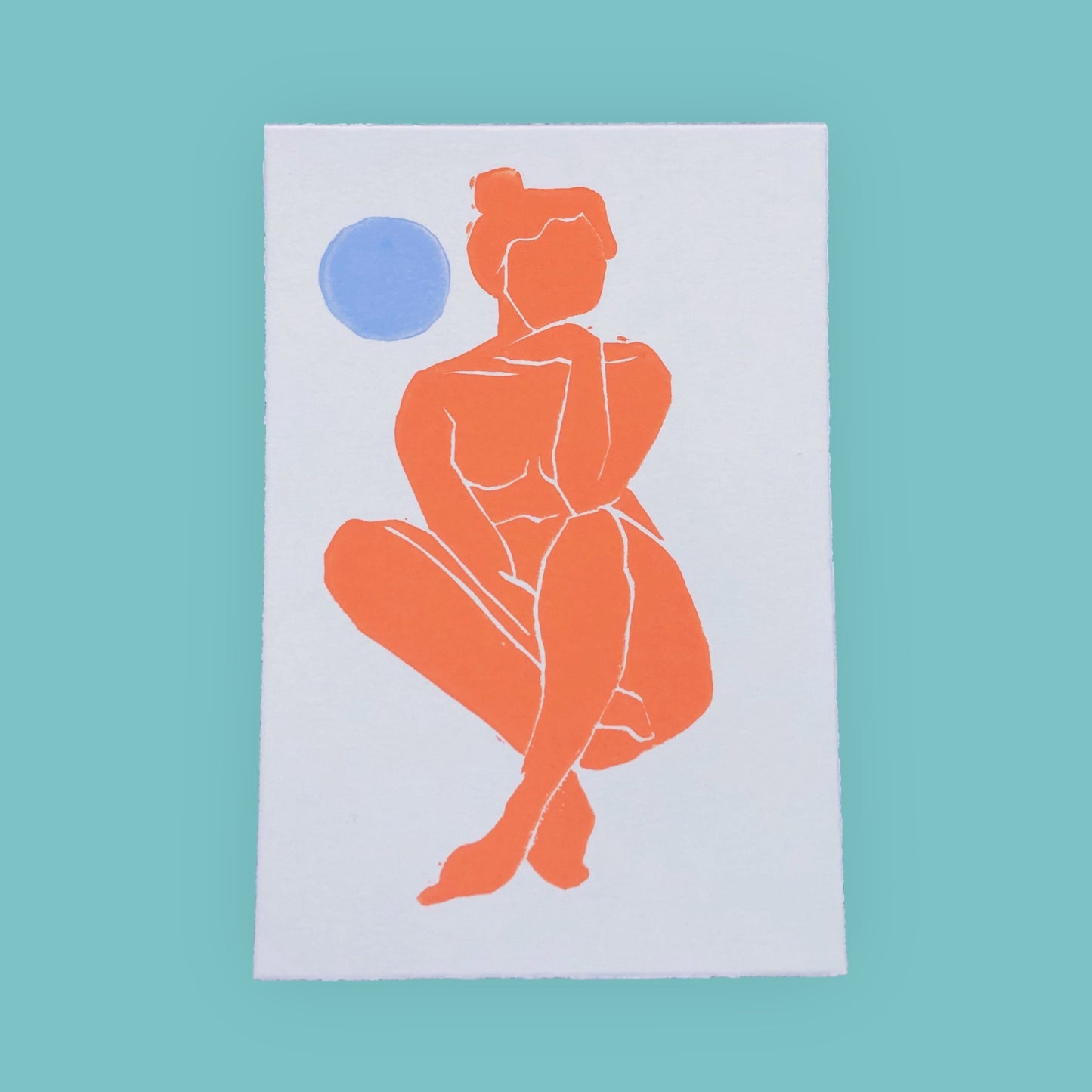 Karte Original Linoldruck Dora Orange