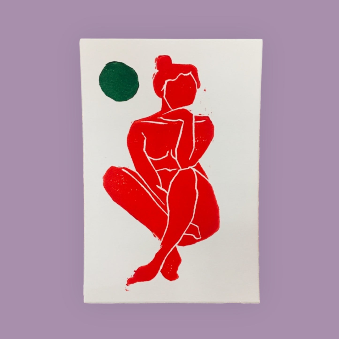 Karte Original Linoldruck Dora Rot