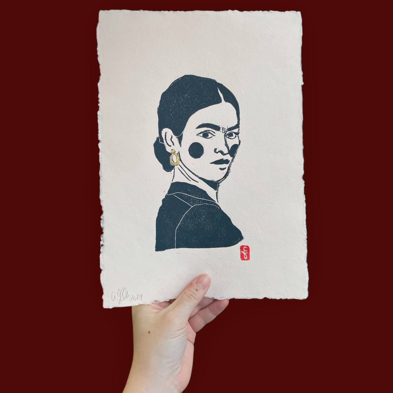 Original Linoldruck Frida
