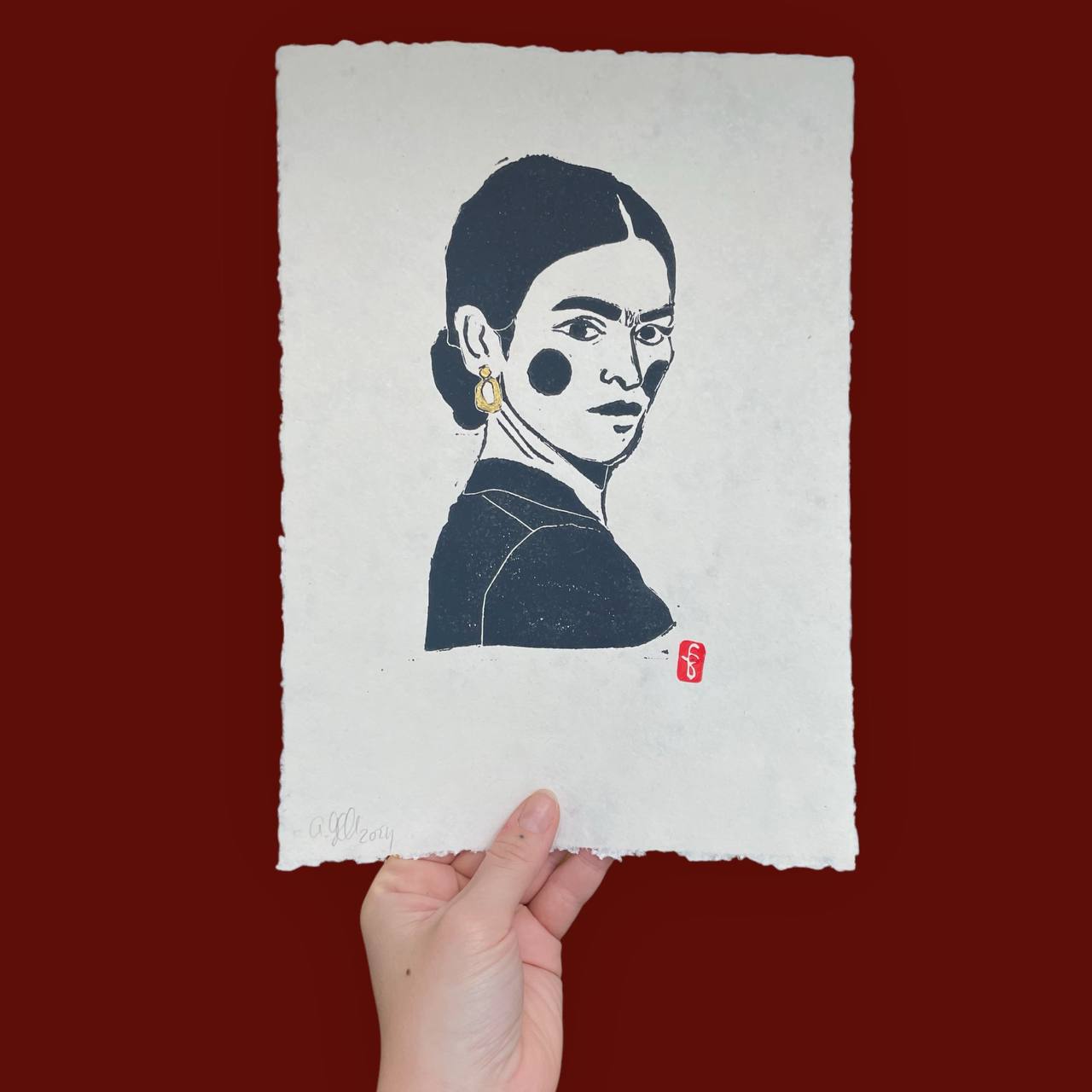 Original Linoldruck Frida