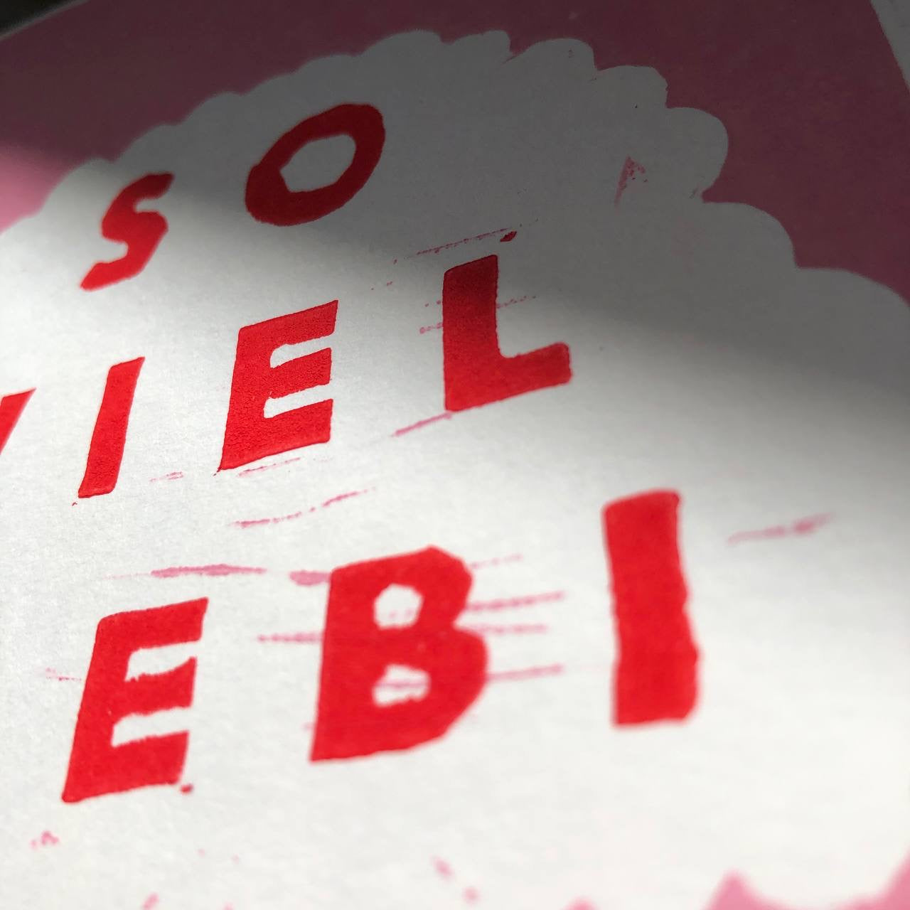 Karte Original Linoldruck - So viel Liebi (rosa)