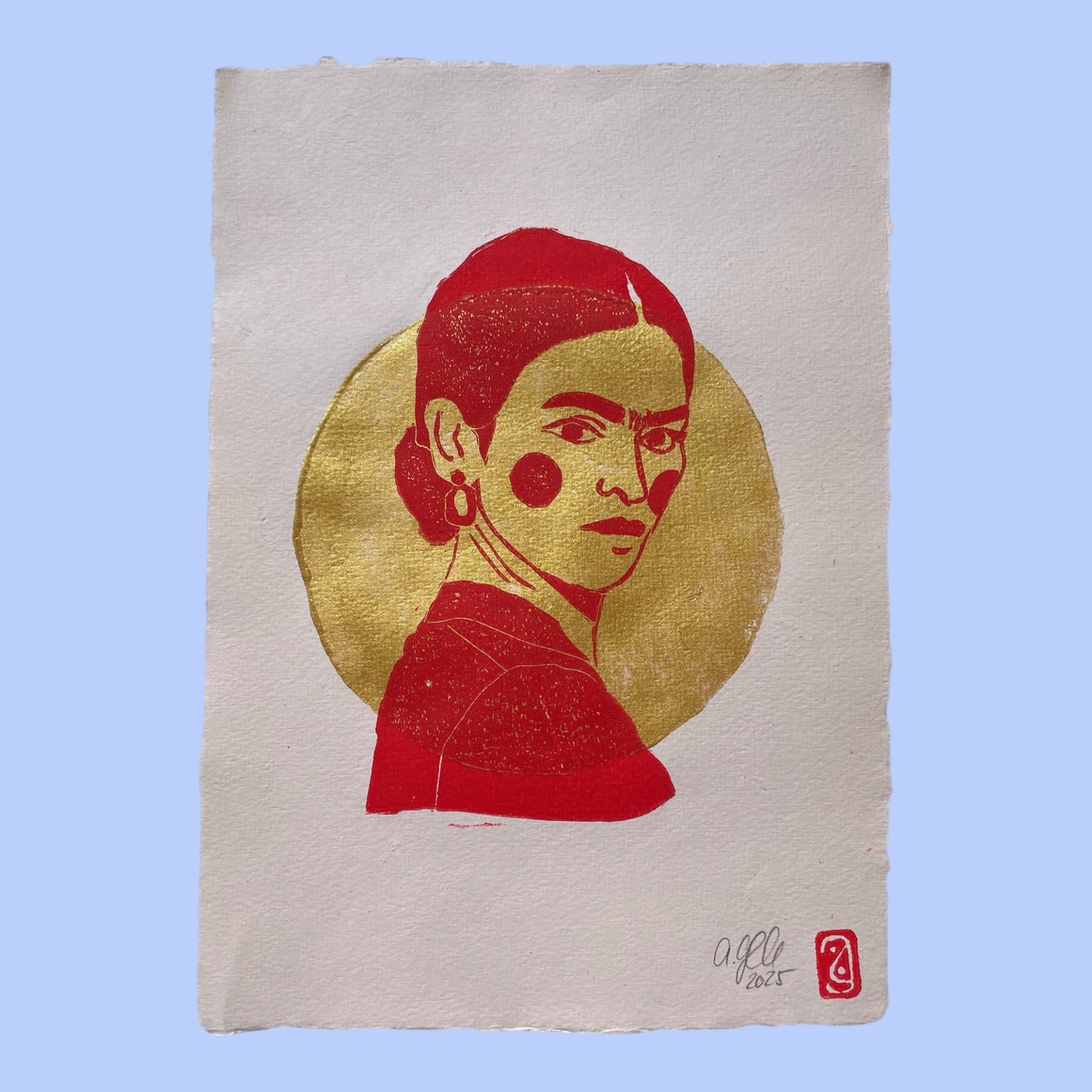 Original Linoldruck Frida Rot