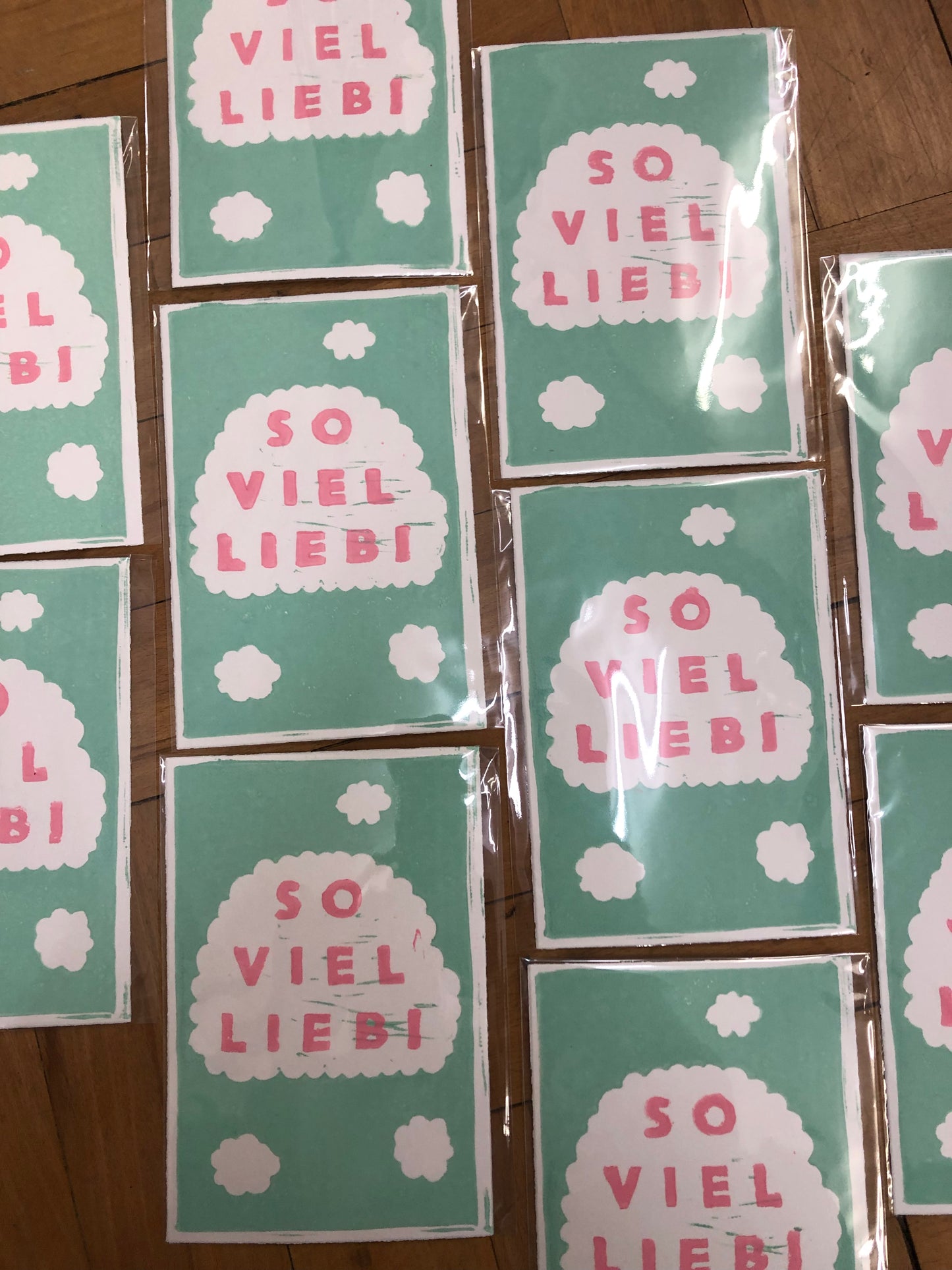 Karte Original Linoldruck - So viel Liebi (mint)
