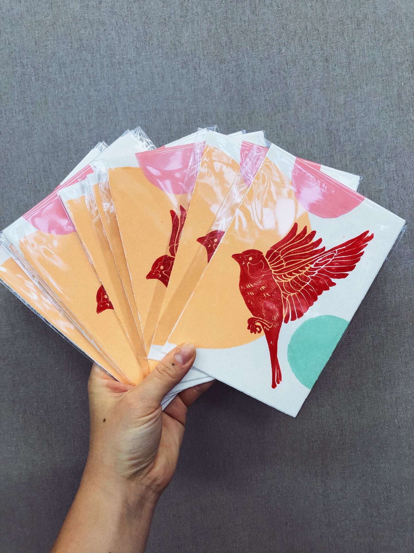 Original Linoldruck - Vogel