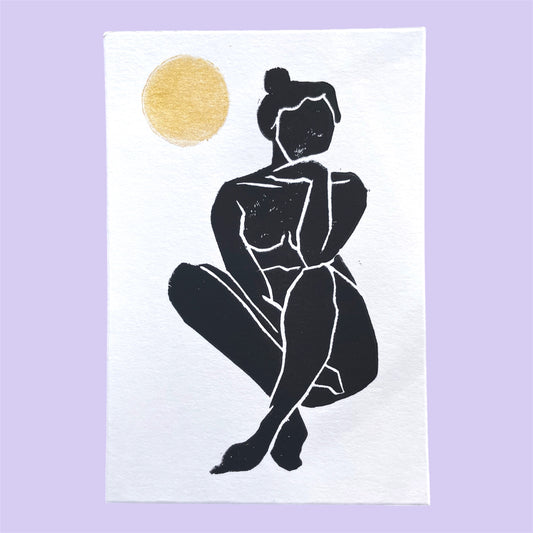 Original Linoldruck Dora Schwarz Gold