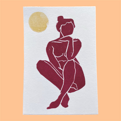 Original Linoldruck Dora Bordeaux