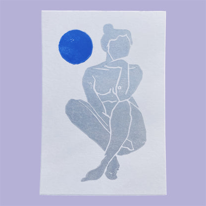 Original Linoldruck Dora Silber Blau