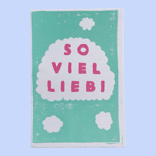 Karte Original Linoldruck - So viel Liebi (mint)