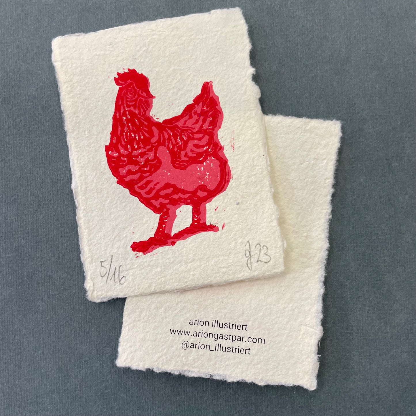 LIMITIERTE AUFLAGE - Mini Linoldruck Happy Chicken