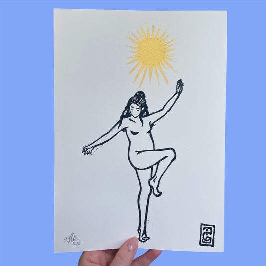 Original Linoldruck Sun (weiss)