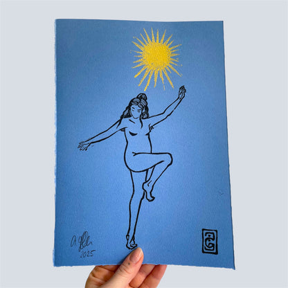 Original Linoldruck Golden