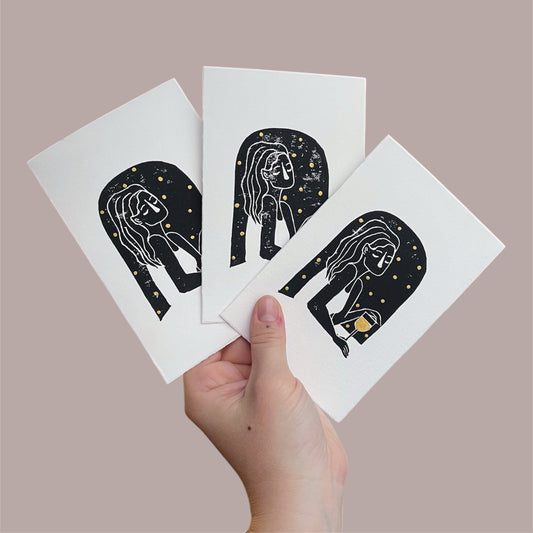 Original Linoldruck Klappkarte Goldener Wein