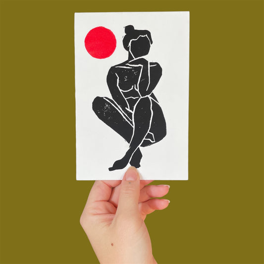 Original Linoldruck Grusskarte Dora (schwarz)