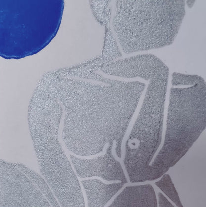 Original Linoldruck Dora Silber Blau